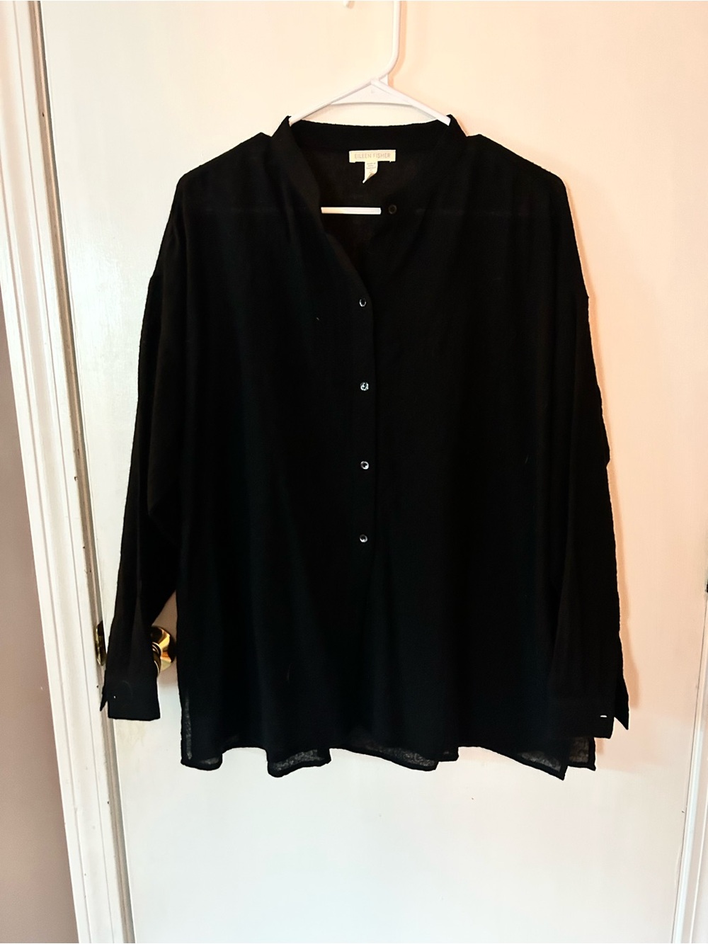 Eileen Fisher Black Button-Front Tunic Blouse